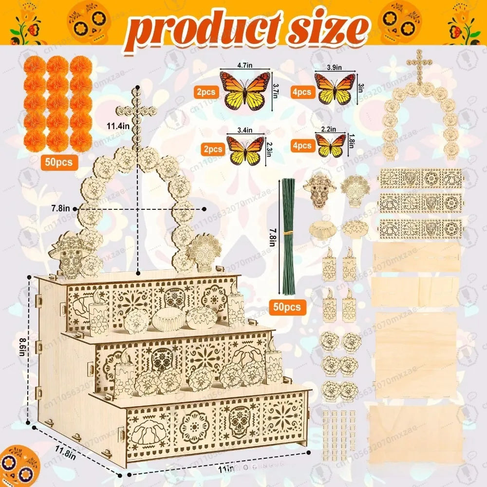 ⭐ Caja de Altar Mexicana Completa con Accesorios - Día de los Muertos