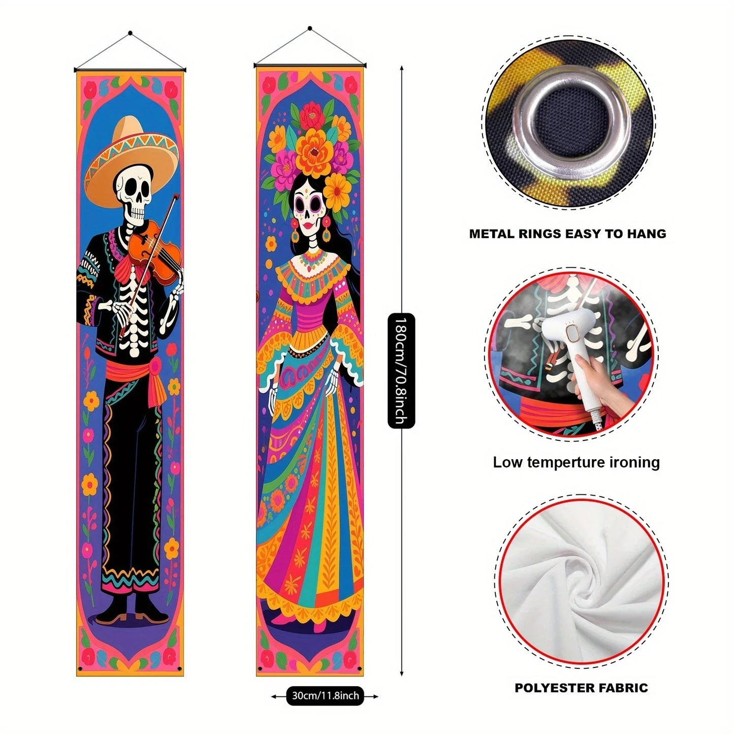 2 Pancartas Colgantes Calaveras de Azúcar Día de los Muertos