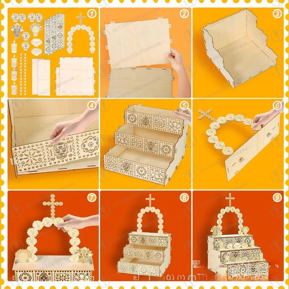 ⭐ Caja de Altar Mexicana Completa con Accesorios - Día de los Muertos