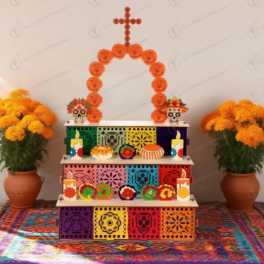 ⭐ Caja de Altar Mexicana Completa con Accesorios - Día de los Muertos