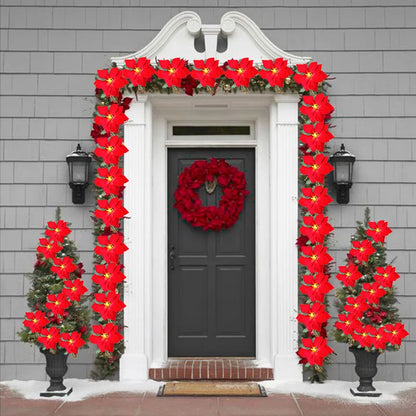 Guirnalda de nochebuena decorando una puerta