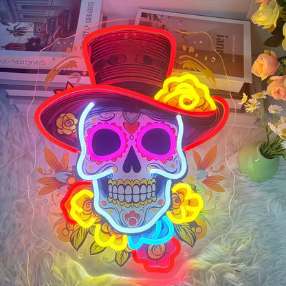 Letrero de Neón LED Calavera Mexicana - encendido