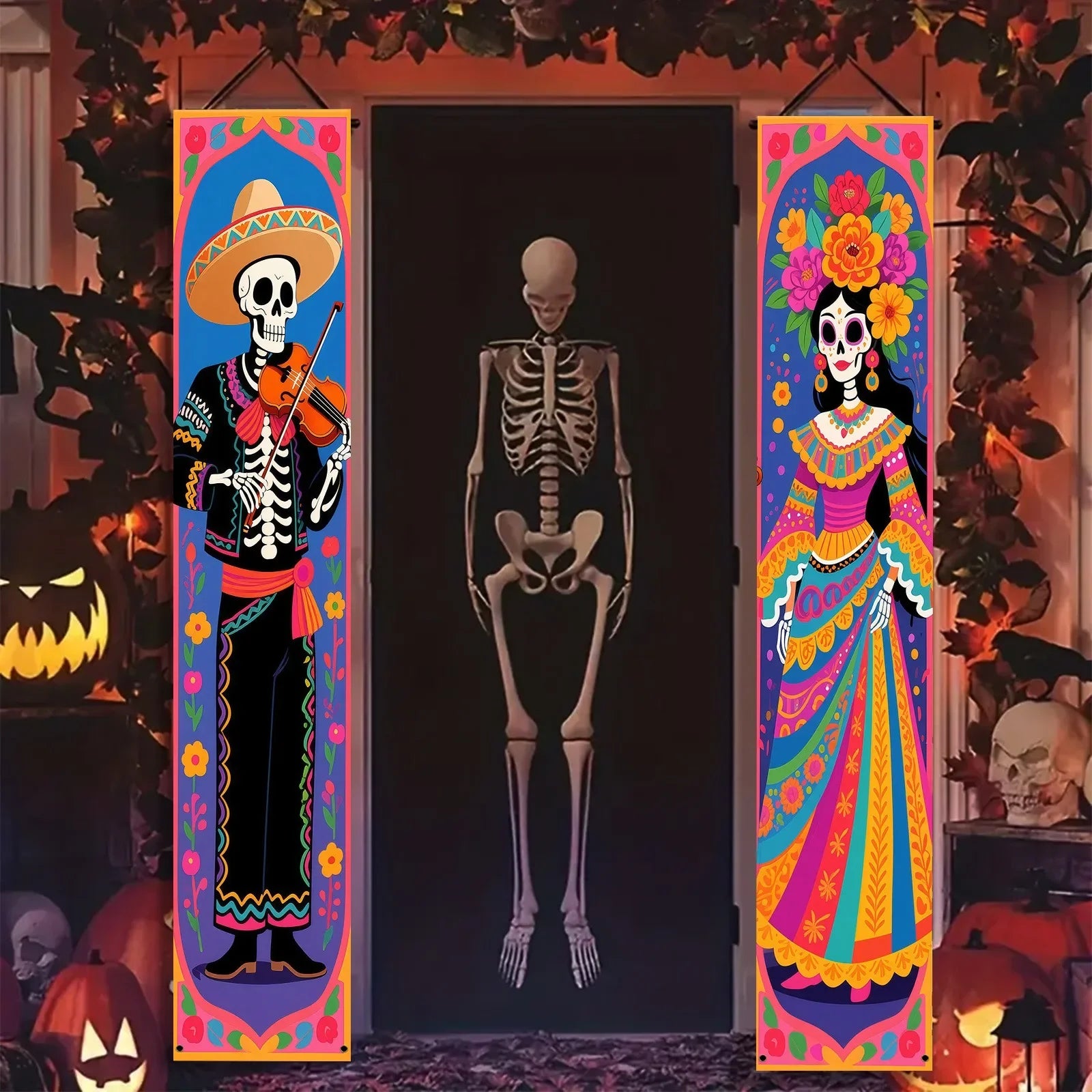 2 Pancartas Colgantes Calaveras de Azúcar Día de los Muertos