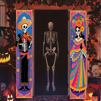 2 Pancartas Colgantes Calaveras de Azúcar Día de los Muertos