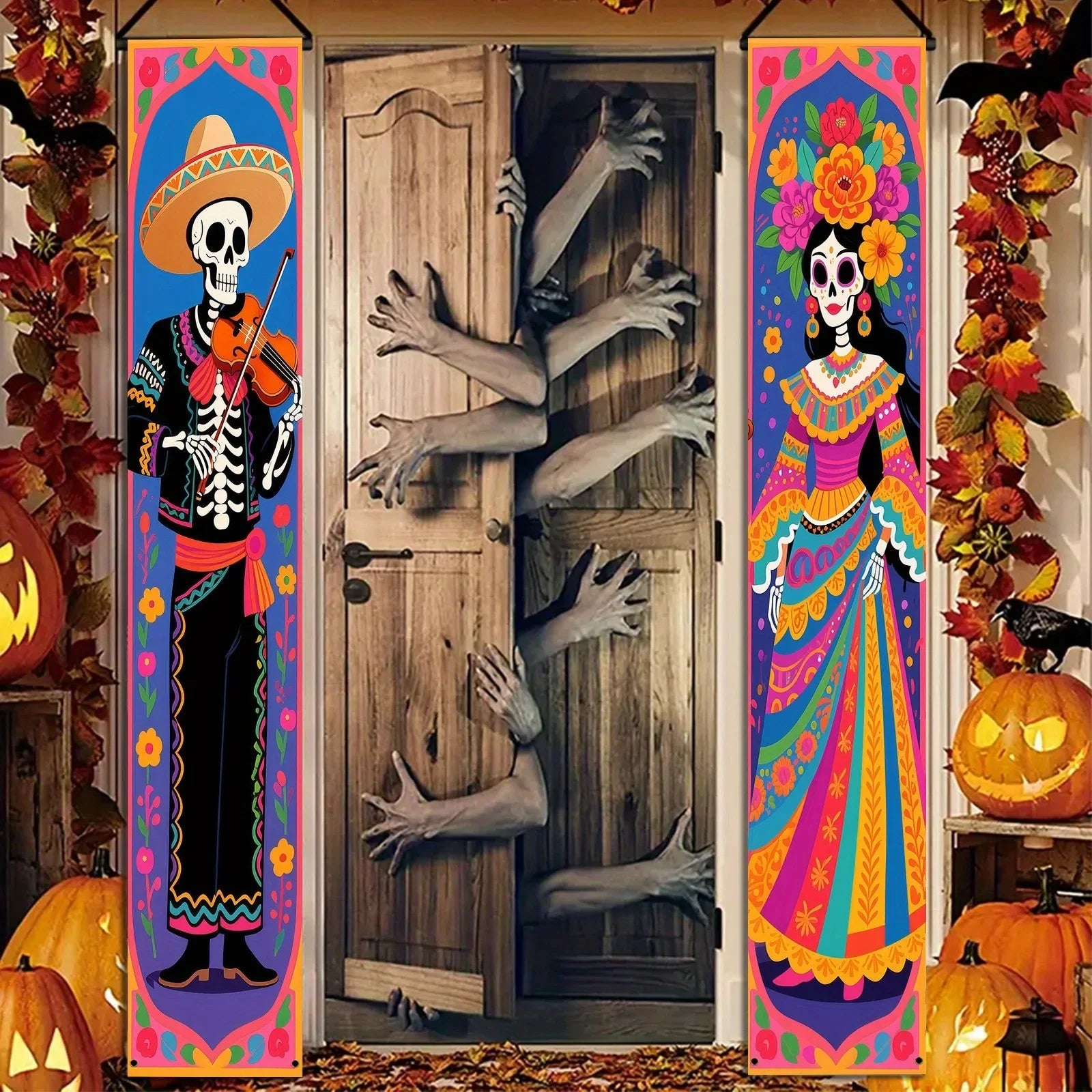 2 Pancartas Colgantes Calaveras de Azúcar Día de los Muertos