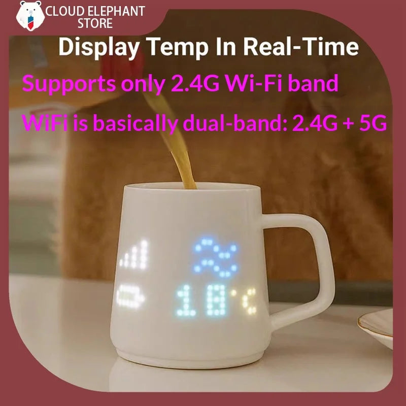 Taza inteligente de cerámica con pantalla de píxeles encendida