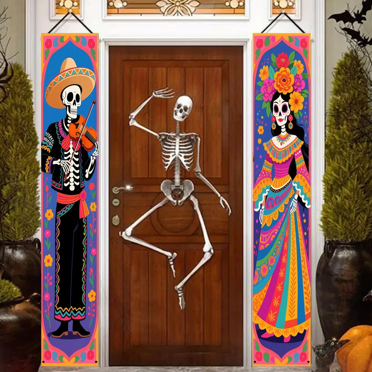 2 Pancartas Colgantes Calaveras de Azúcar Día de los Muertos