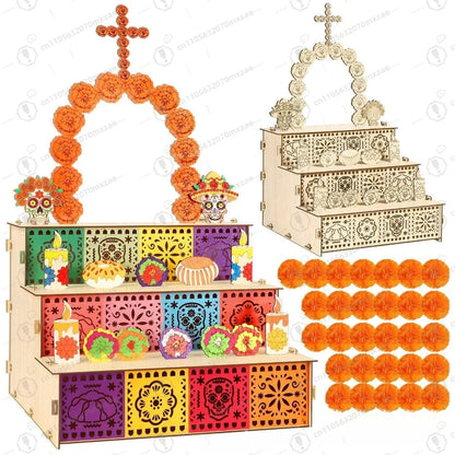⭐ Caja de Altar Mexicana Completa con Accesorios - Día de los Muertos
