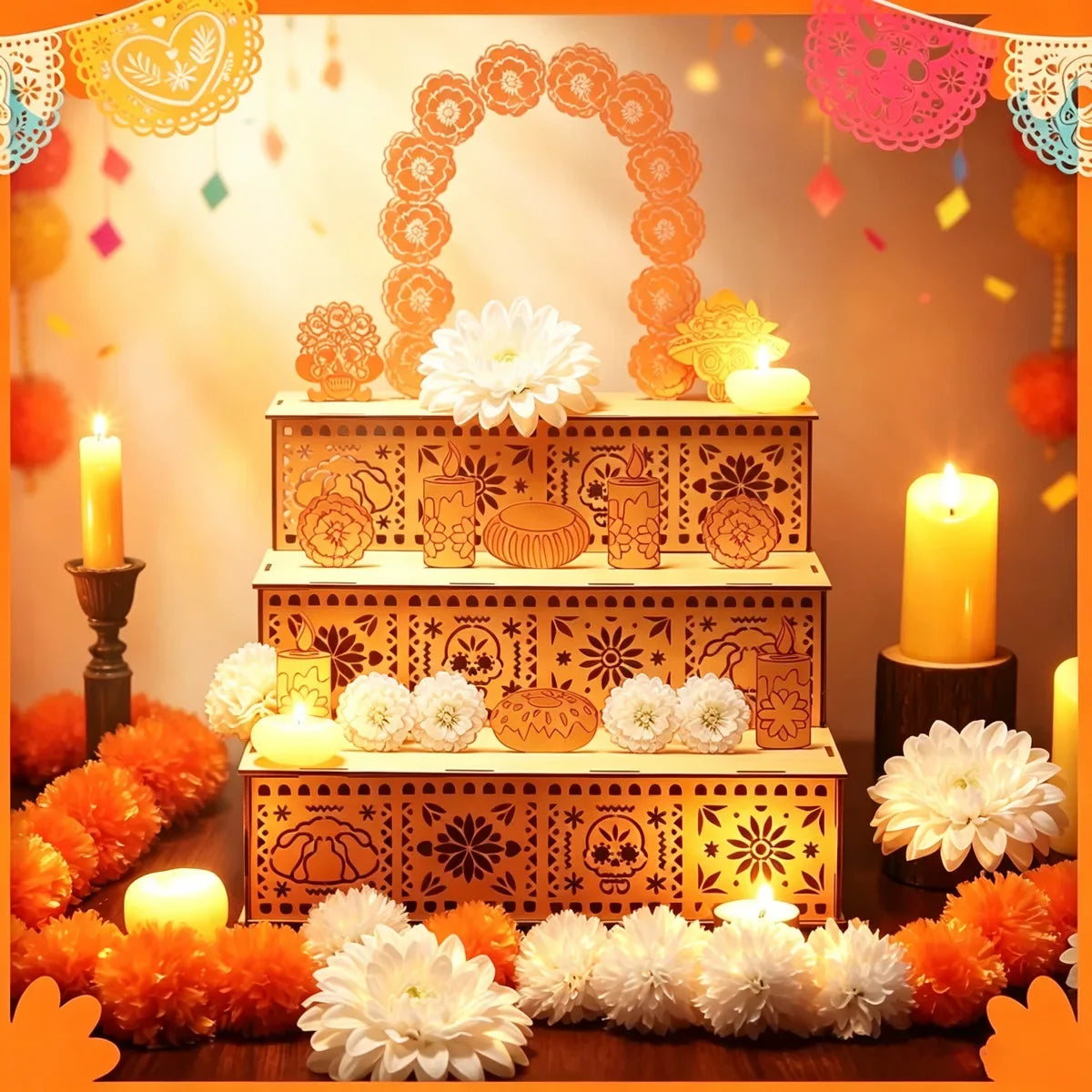 Caja de Madera Decorativa para Altar de Día de los Muertos