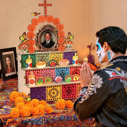 ⭐ Caja de Altar Mexicana Completa con Accesorios - Día de los Muertos