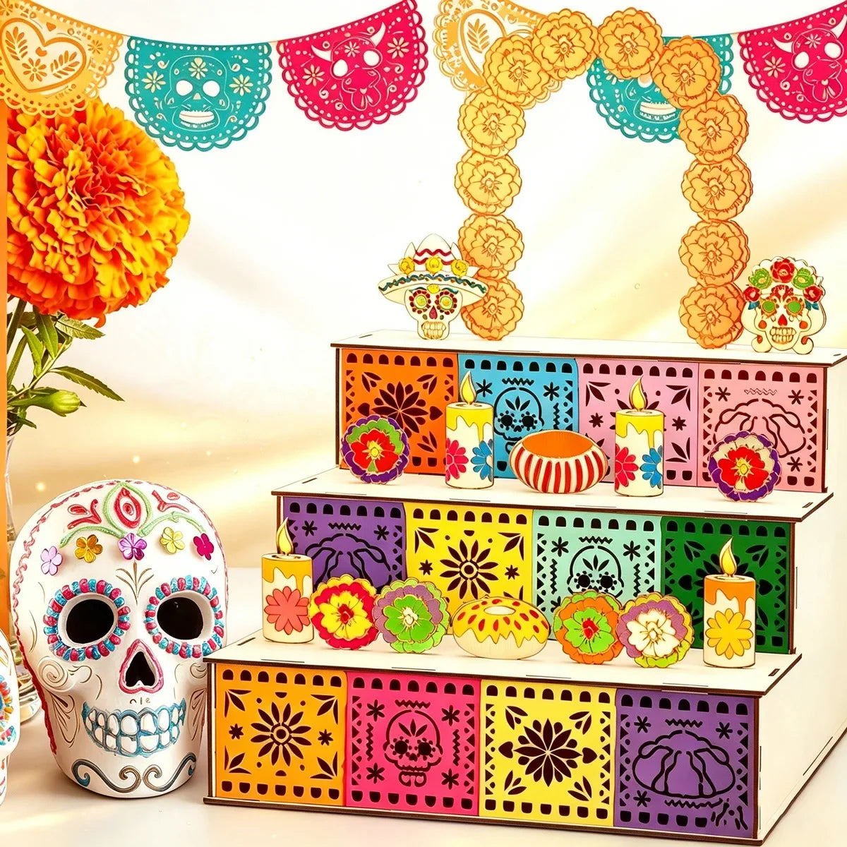 Caja de Madera Decorativa para Altar de Día de los Muertos