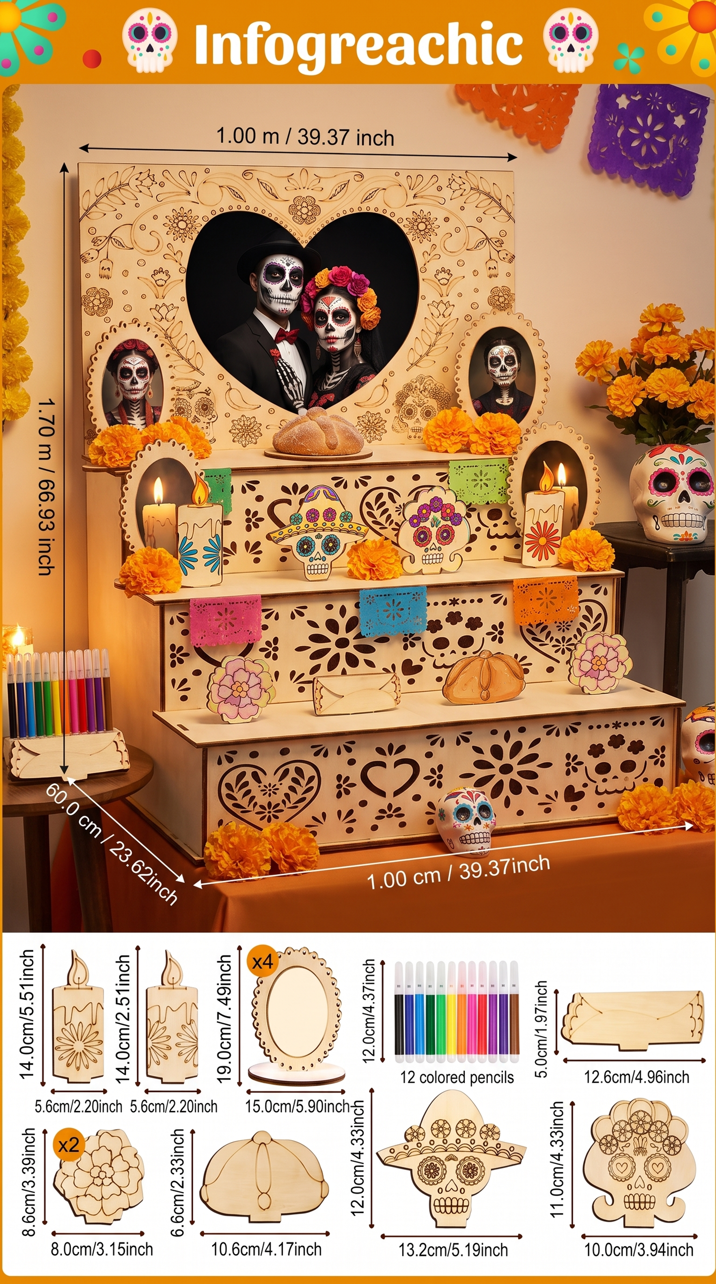 Altar de Madera Grande 1 x 1,70 m — Día de los Muertos