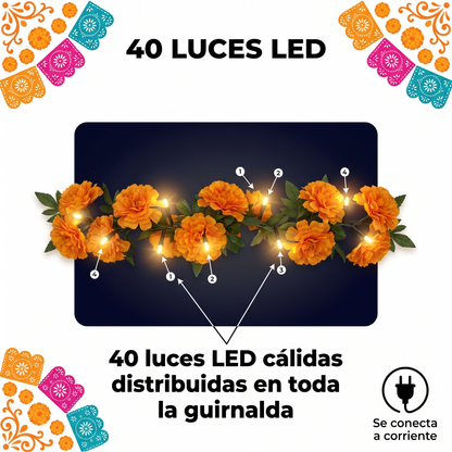 Medidas: Guirnalda de Caléndulas 20 pies - 40 luces LED
