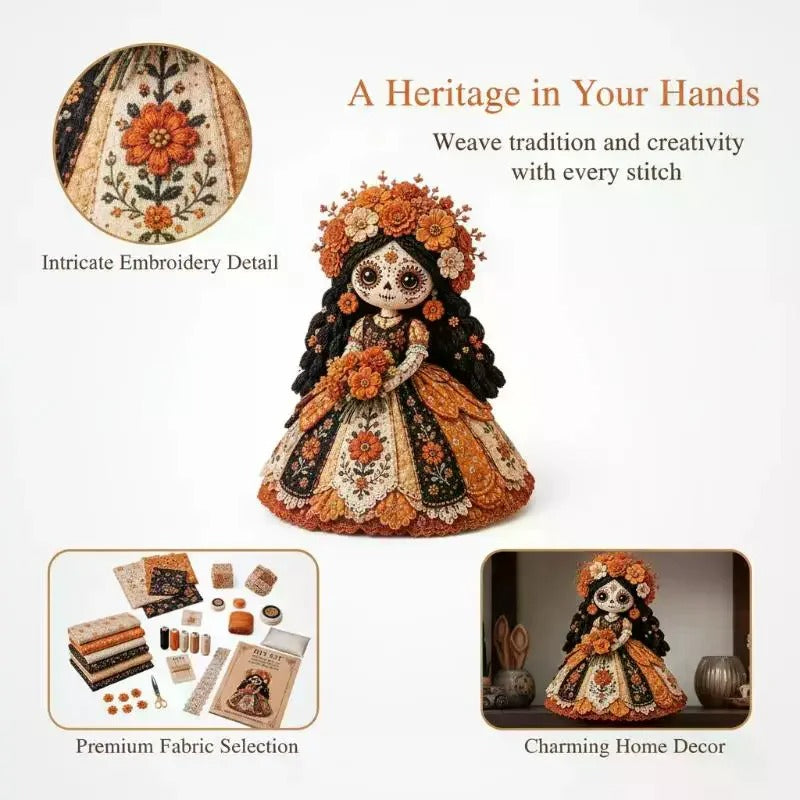 Kit DIY de Muñeca de Retazos del Día de Muertos con Cara de Calavera: Set de Costura Artesanal Hecho a Mano, Colección de Regalo para Amantes
