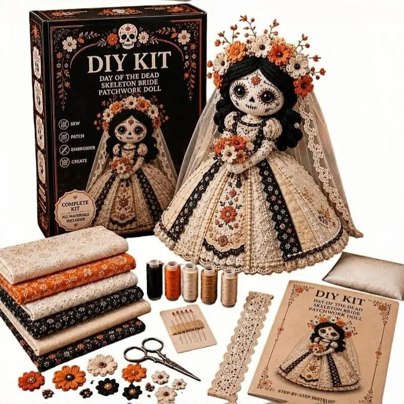 Kit DIY de Muñeca de Retazos del Día de Muertos con Cara de Calavera: Set de Costura Artesanal Hecho a Mano, Colección de Regalo para Amantes
