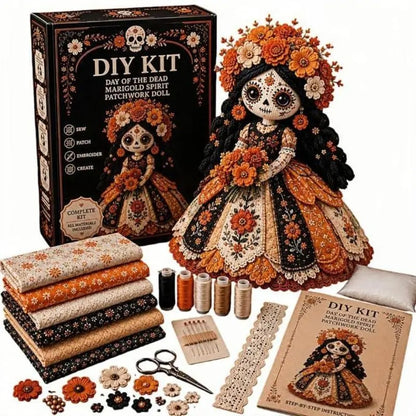 Kit DIY de Muñeca de Retazos del Día de Muertos con Cara de Calavera: Set de Costura Artesanal Hecho a Mano, Colección de Regalo para Amantes